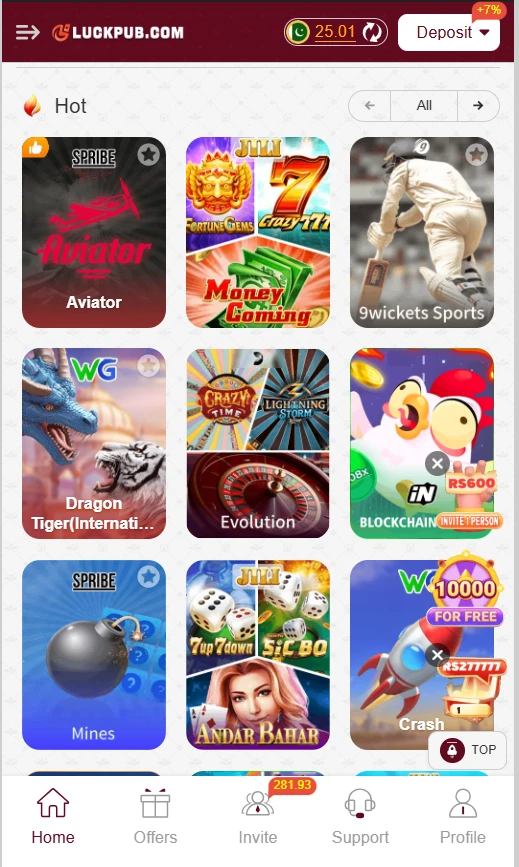 Luckpub app interface