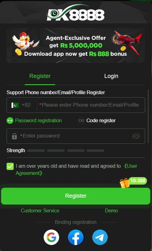 PK8888 Login and Registration